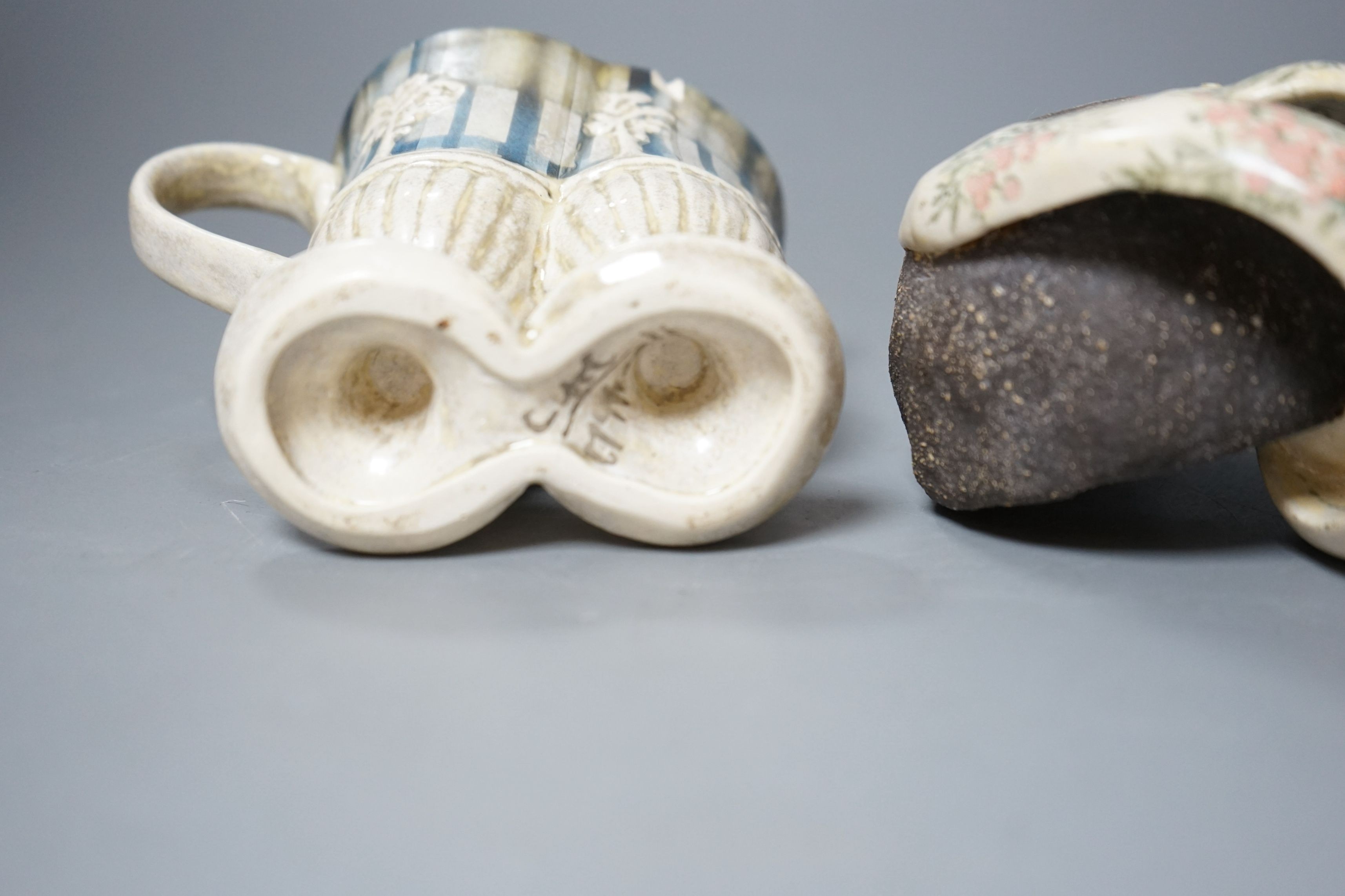 Carol McNicoll (b.1943), ‘Many a slip’ cup and another cup, with purchase receipt from Marsden Woo Gallery, 3 September 2015, tallest 10cm, (2)